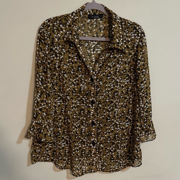 G Lance Women’s Top Geometric Sheer Y2K Sparkling Beads 3/4 Sleeve *read* - Picture 1 of 8